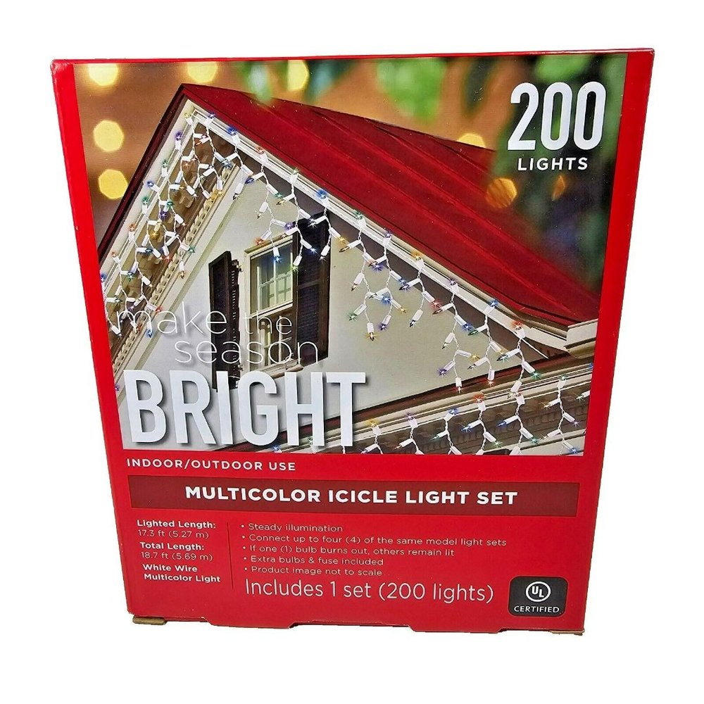 Make the Season Bright Multicolor Icicle Light Set NEW 200ct w/ White Wire